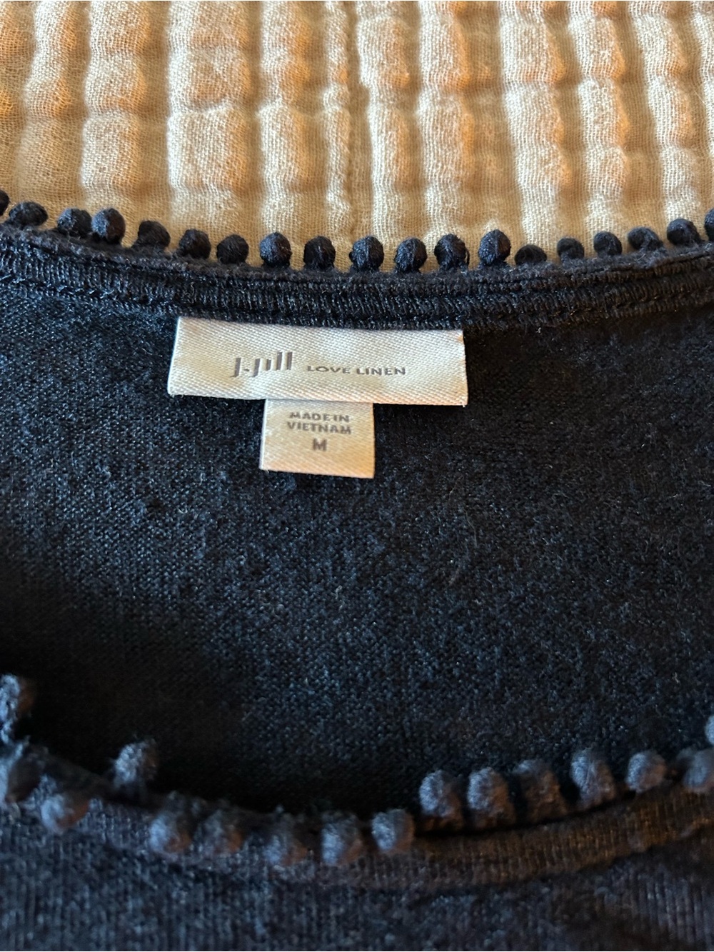 J. Jill Navy Knit Top with Pom-Trim Crew Neck - Picture 6 of 6